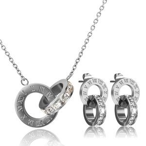 New! Roman Numerals Necklace & Earrings Set Silver